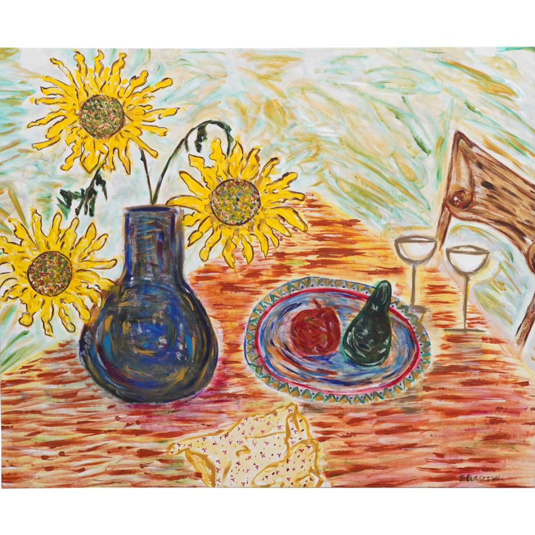 Jessica Bursztyn (Colombian) "Sunflowers" Still Life Acrylic on Canvas Painting (1 of 6)