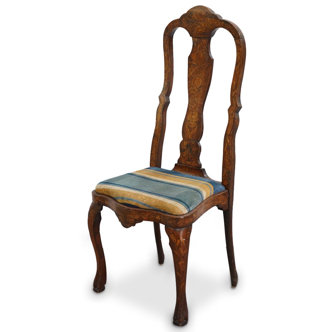 18th Cent. Antique Dutch Marquetry Inlay Wooden Side Chair (1 of 6)