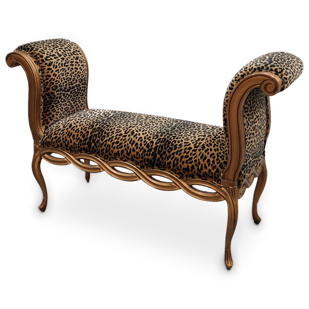 Leopard Print Gilt Wood Boudoir Bench (1 of 6)