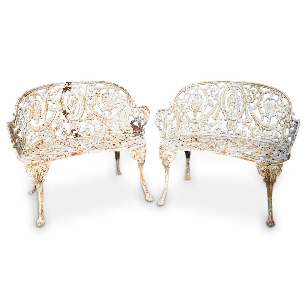 (2Pc) Pair of Antique French Iron Garden Benches (1 of 6)