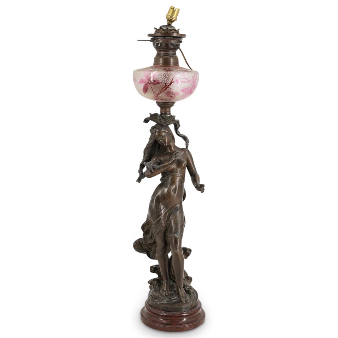 White Metal Figural Lamp With Pink Glass Shade (1 of 5)
