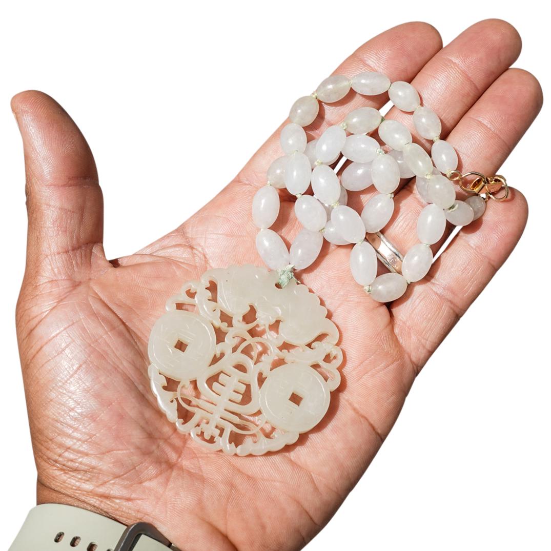 Chinese Carved Jade and 14k Gold Beaded Necklace (1 of 6)