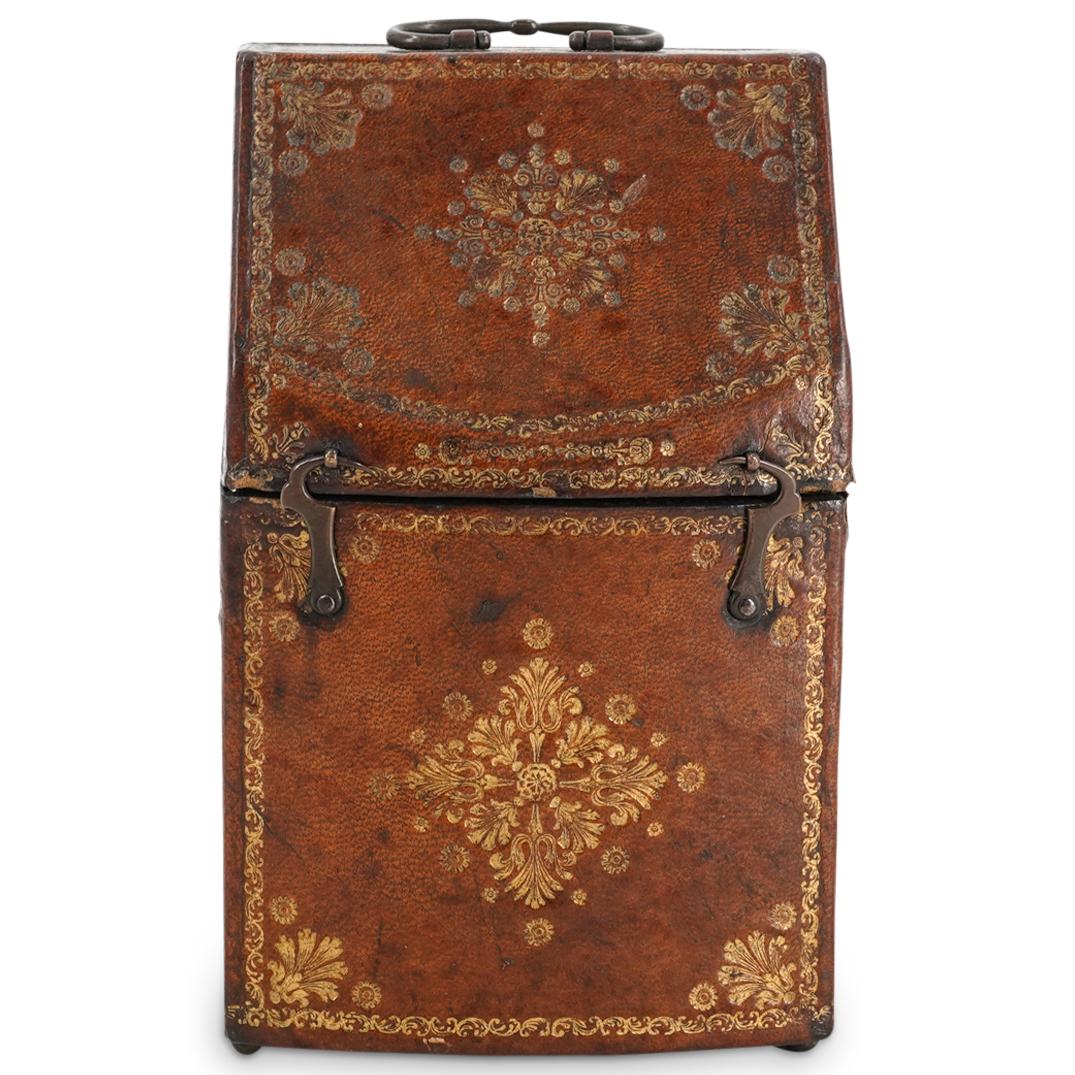 Wooden Hinged Lid Box With Leather Exterior (1 of 6)