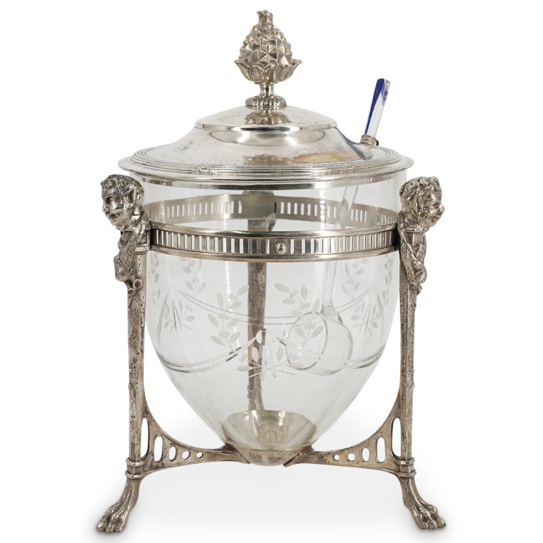 Antique Silver-Plated & Etched Glass Punch Bowl (1 of 8)