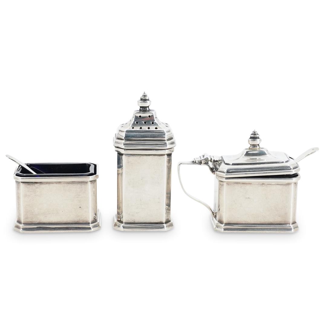 (3Pc) Vintage Tiffany & Co Sterling & Glass Salt Cellars & Shaker (1 of 6)