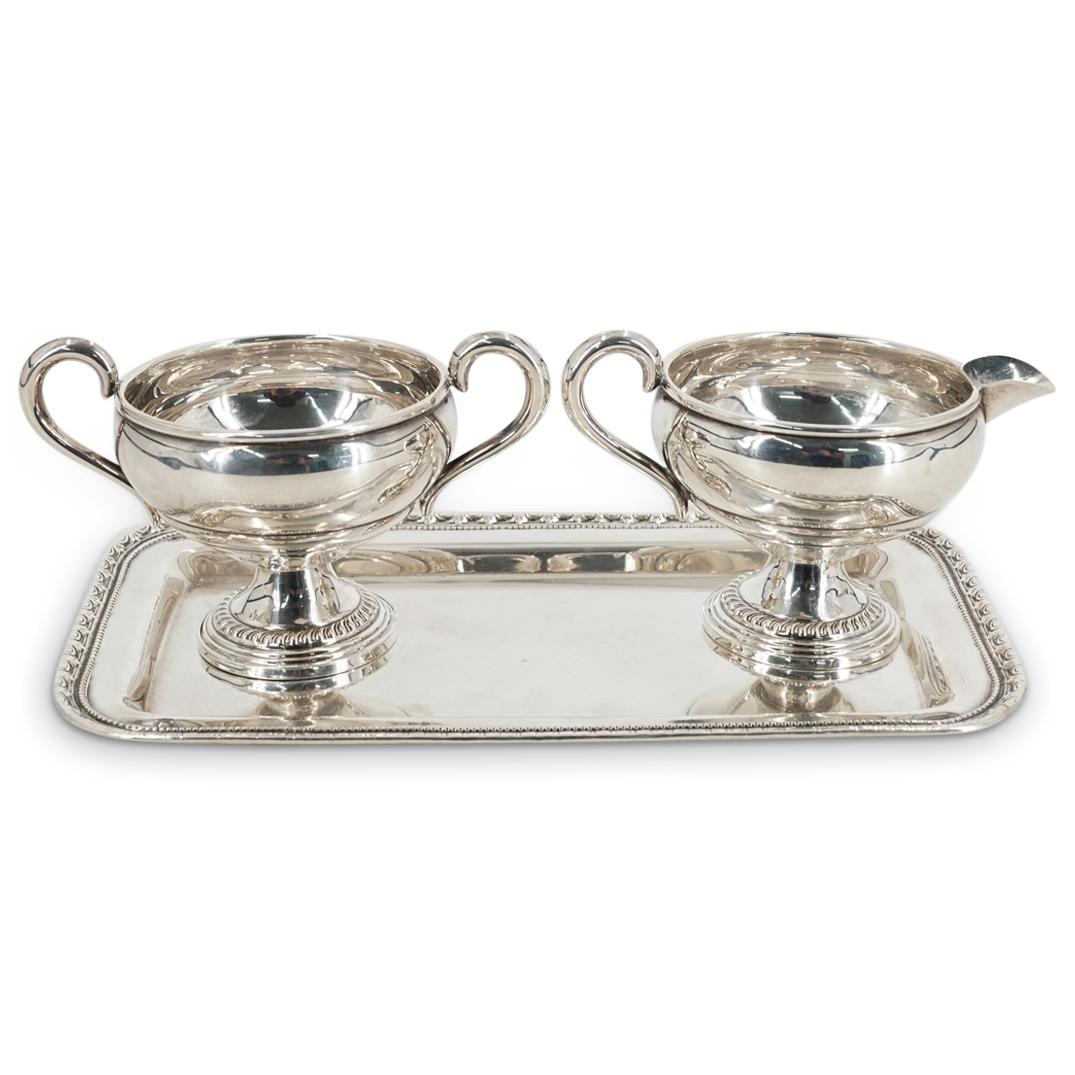 (3Pc) American Sterling Silver Sugar Bowl Creamer & Tray (1 of 9)