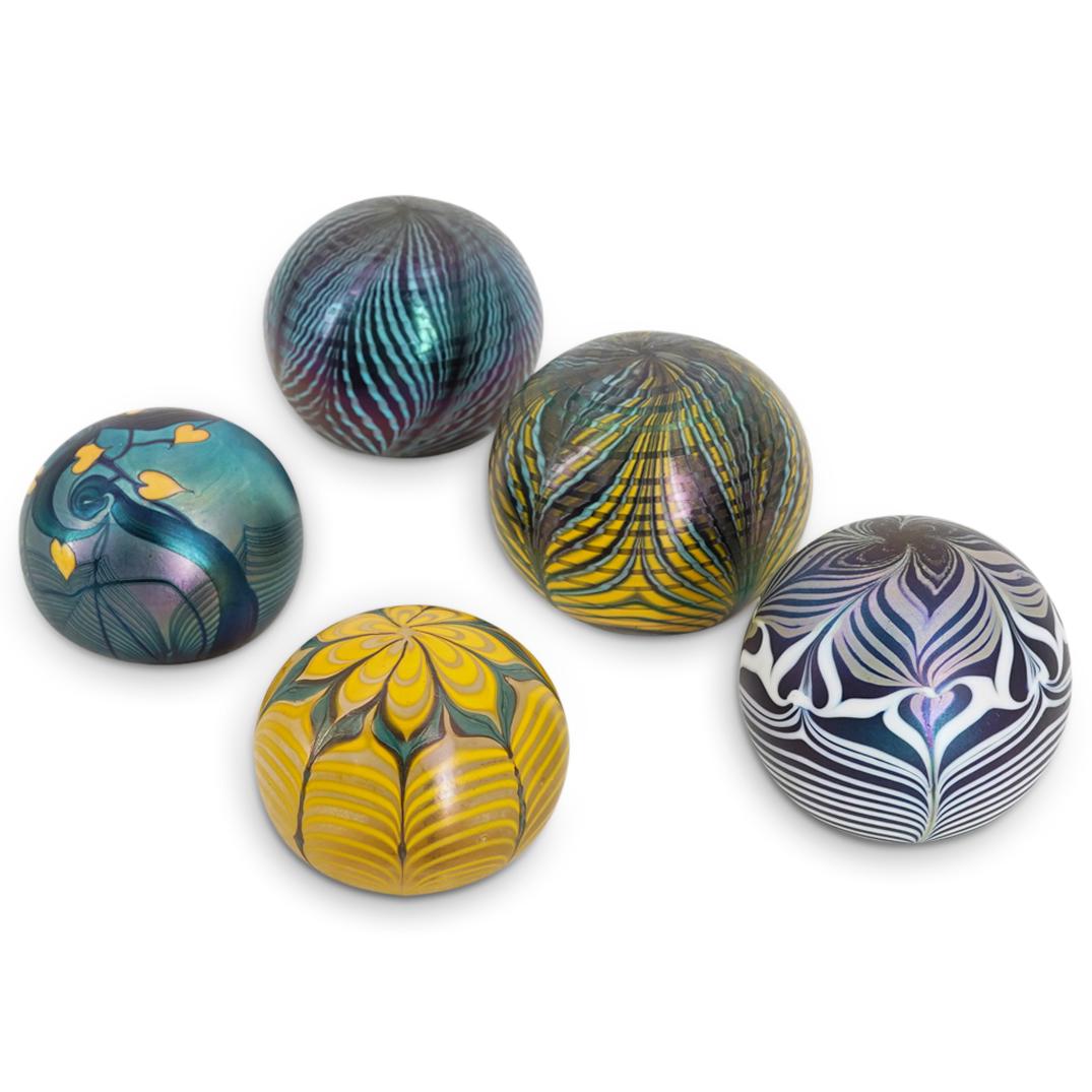 (5Pc) Vandermark & Orient & Flume Art Glass Feathered Paperweights (1 of 8)