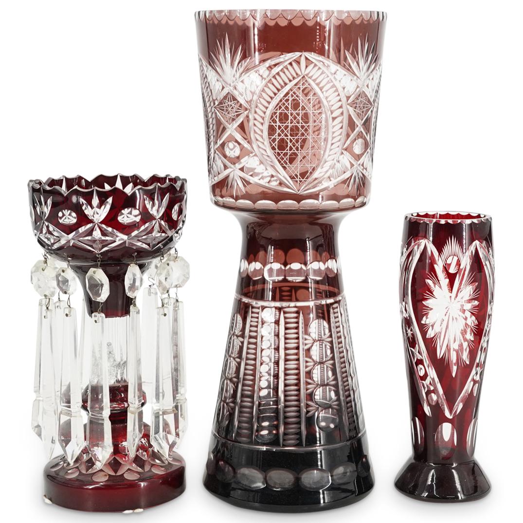 Czech Bohemian Crystal Ruby Red Cut To Clear Set (1 of 9)