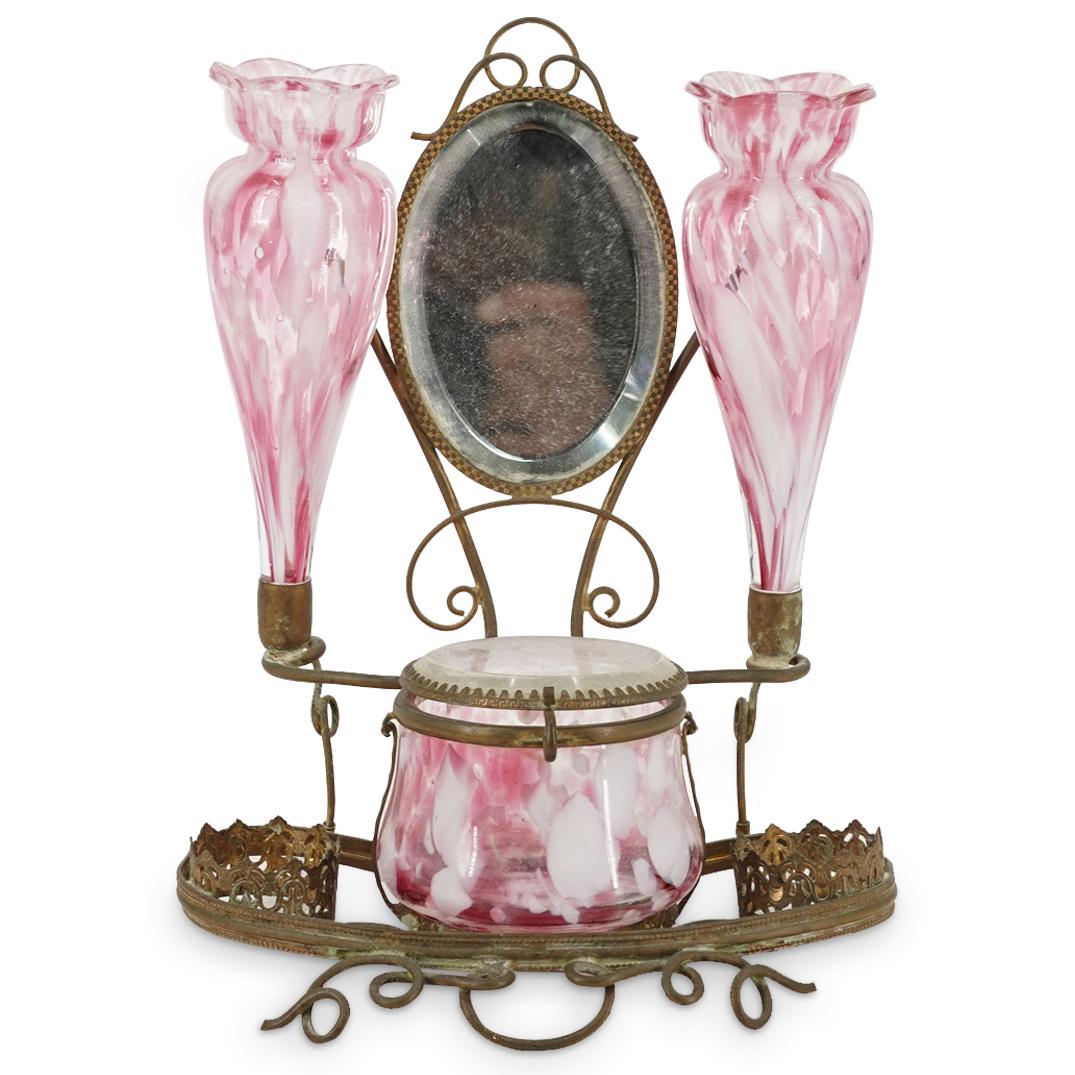 Antique Victorian Bronze & Glass Jewelry Vanity Trinket Box (1 of 5)