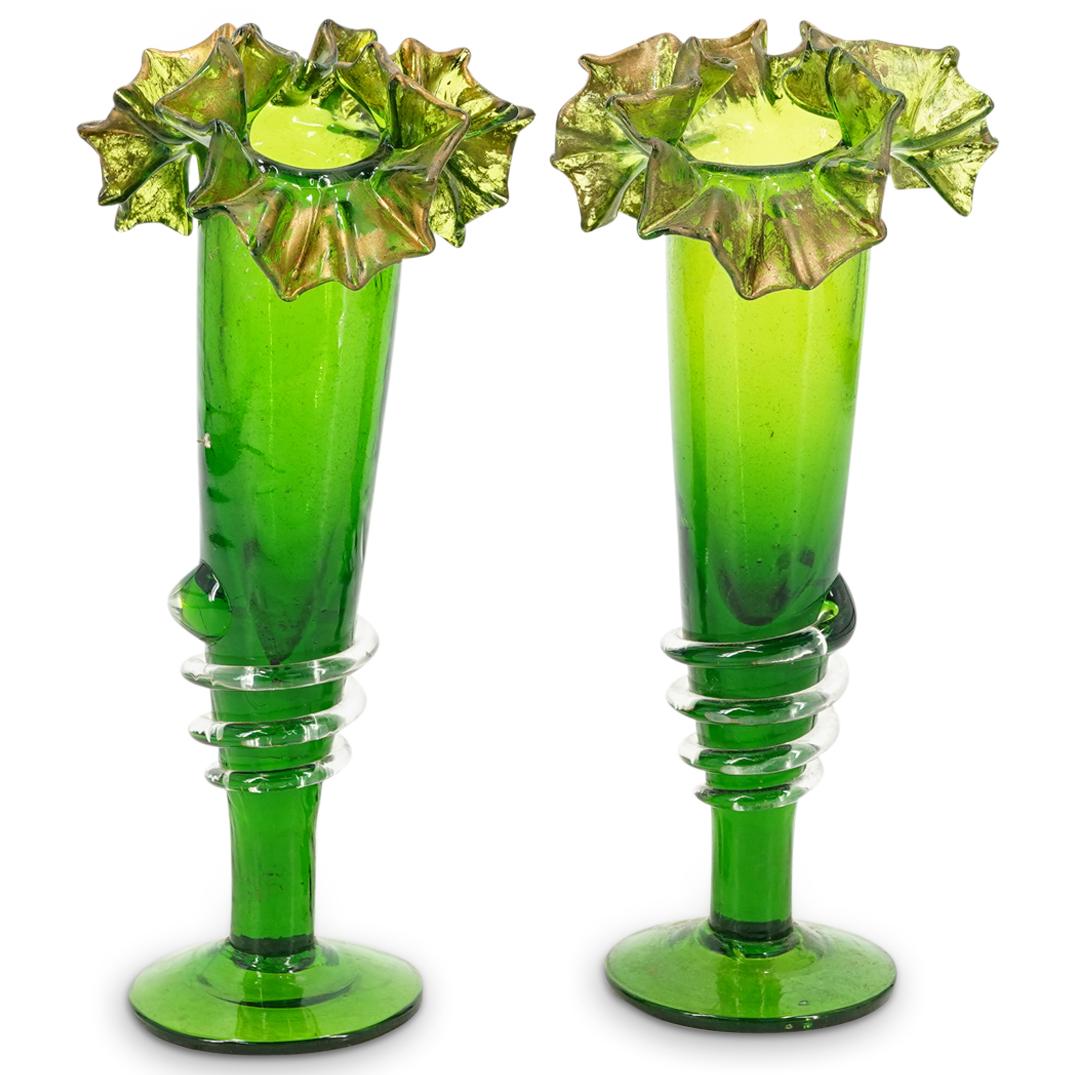 (2 Pc) Moser Style Hand Blown Glass Flower Vases (1 of 7)