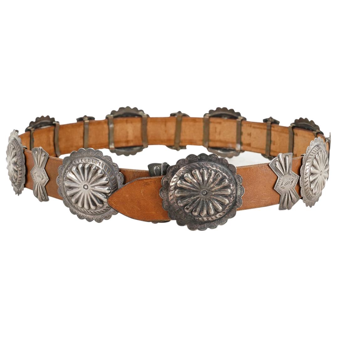 Native American Sterling Silver Leather Belt (1 of 5)