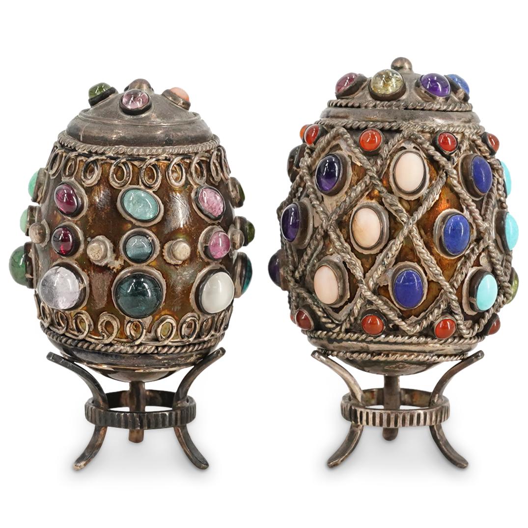 (2Pc) E. Billy Native American Sterling & Semi-Precious Stone Eggs (1 of 6)