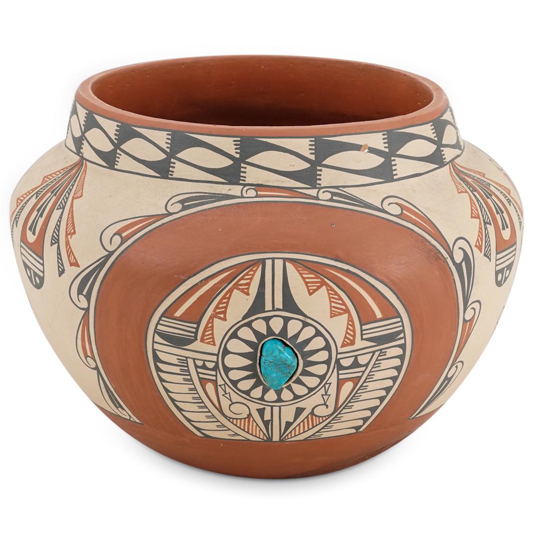 Carol G. Lucero Gachupin Native American Pottery & Turquoise Vase (1 of 7)