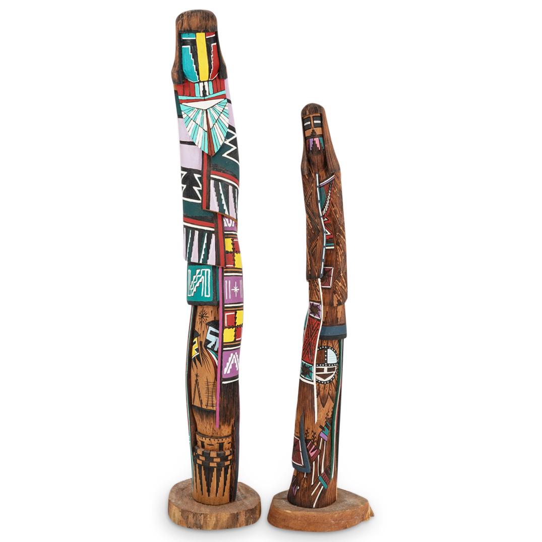 (2 Pc) Signed Navajo Carved Wood Totem Sculptures (1 of 7)