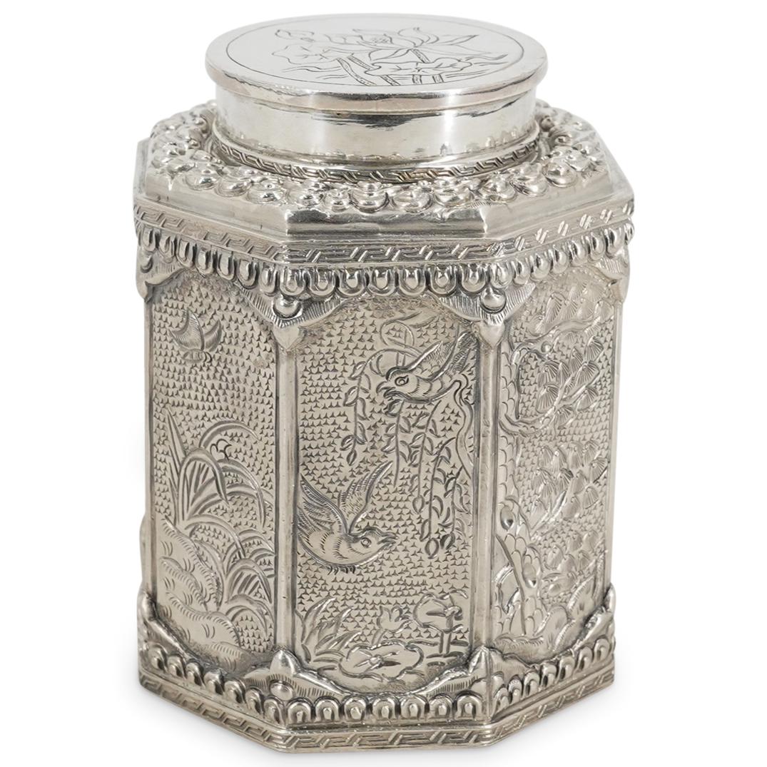 Chinese Silver Repousse Tea Caddy (1 of 8)