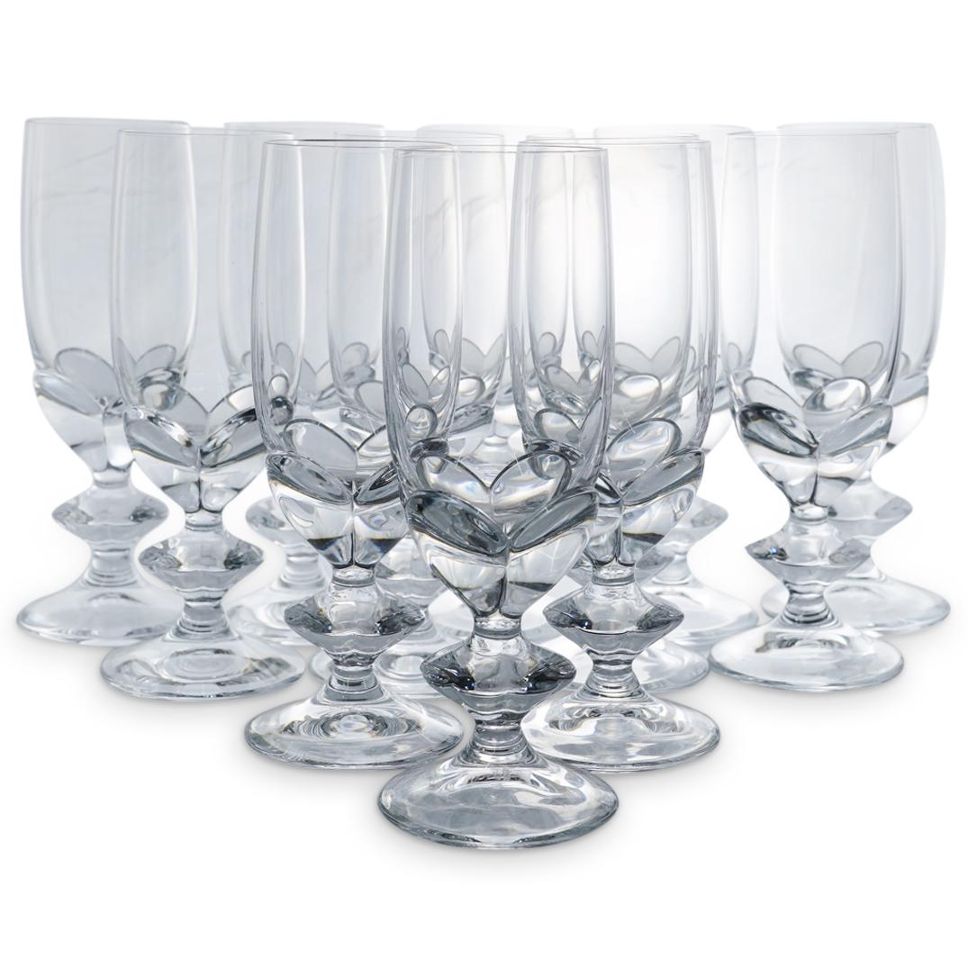(12 Pc) Lalique Crystal "Blois" Fluted Champagne Glasses Set (1 of 8)