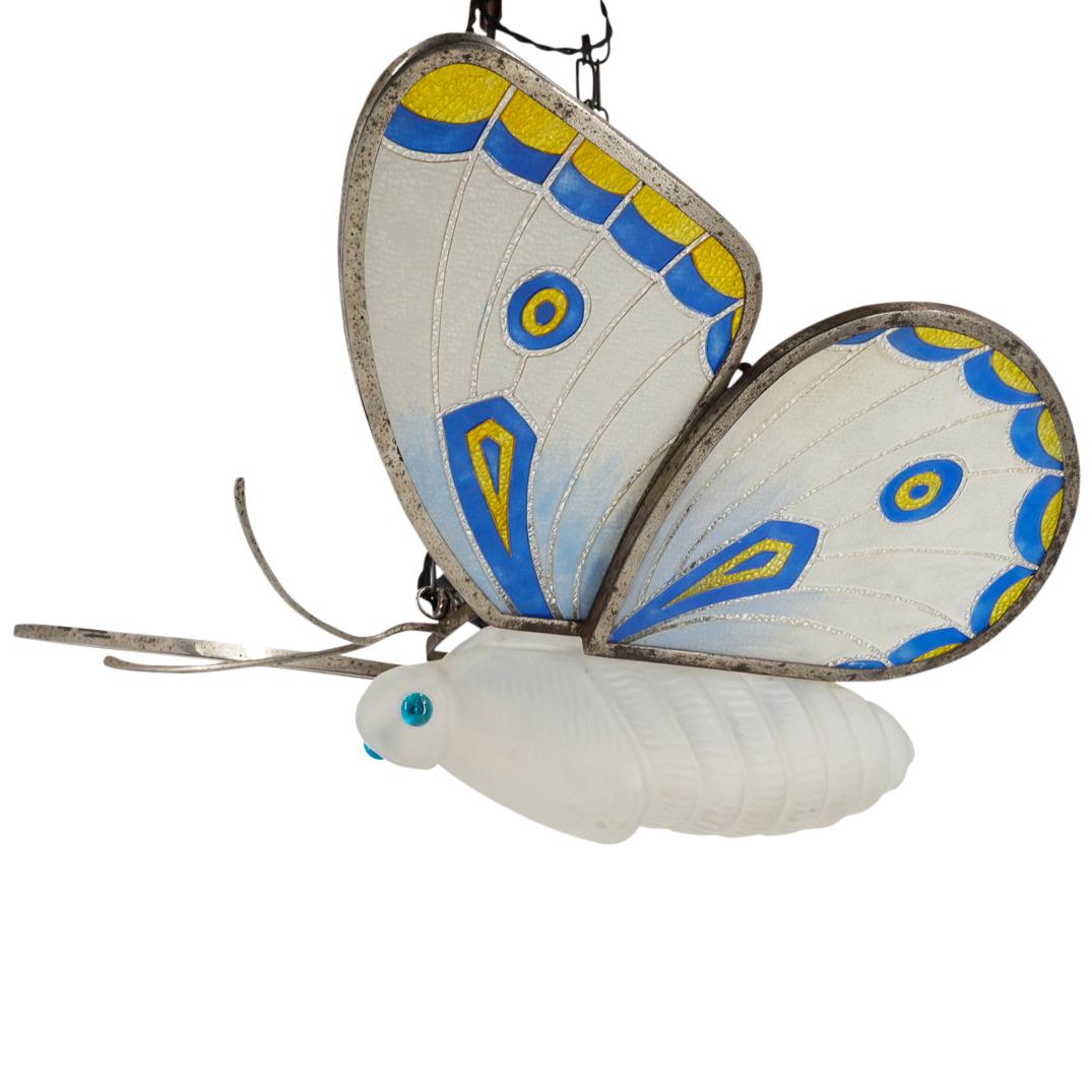 Art Deco French Art Glass Large Butterfly Hanging Lamp (1 of 8)