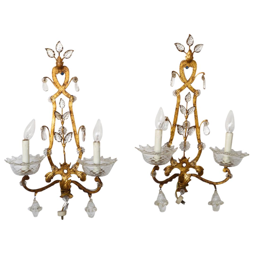(2Pc) Pair of Venetian Gilt Iron & Glass Sconces (1 of 5)