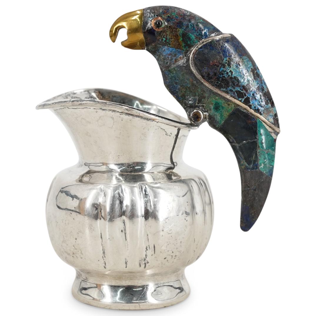 Los Castillo Mexican Silver Plate & Stone Bird Pitcher (1 of 6)