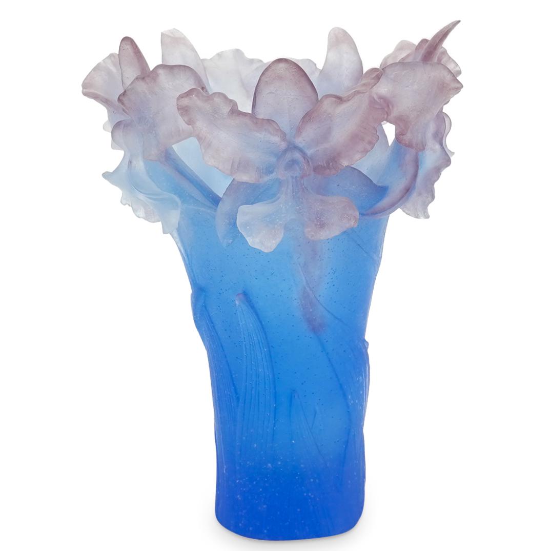 Daum Pate De Verre Blue & Amethyst Orchid Vase (1 of 9)