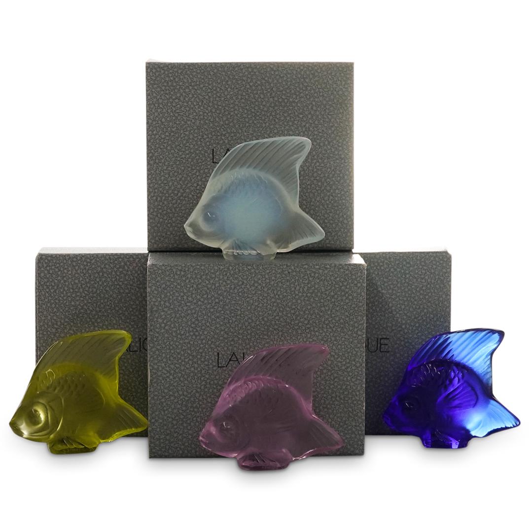 (4 Pc) Lalique Crystal Seal Fish Figurines Grouping Set (1 of 8)