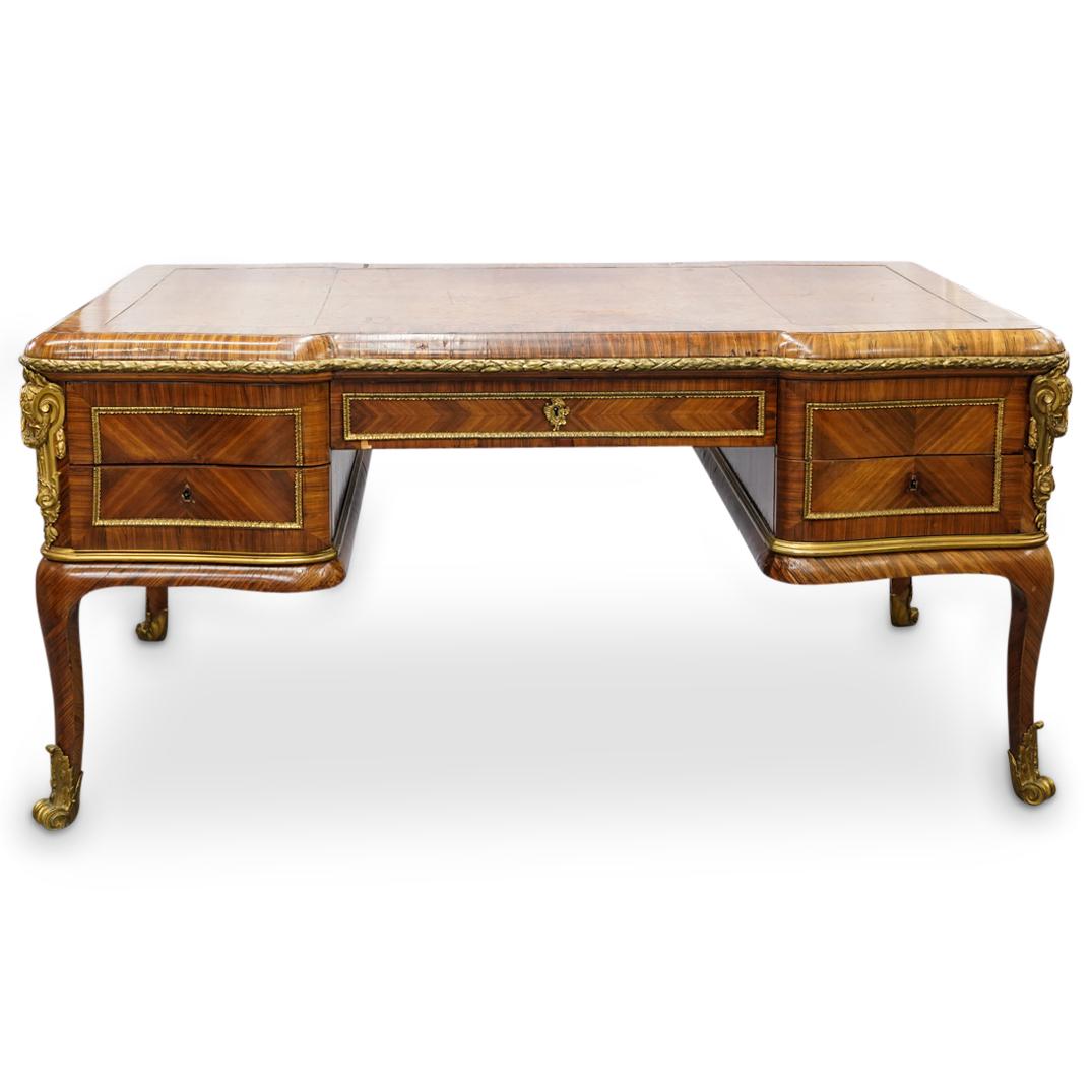 French Parquetry, Bronze, & Leather Study Desk (1 of 13)