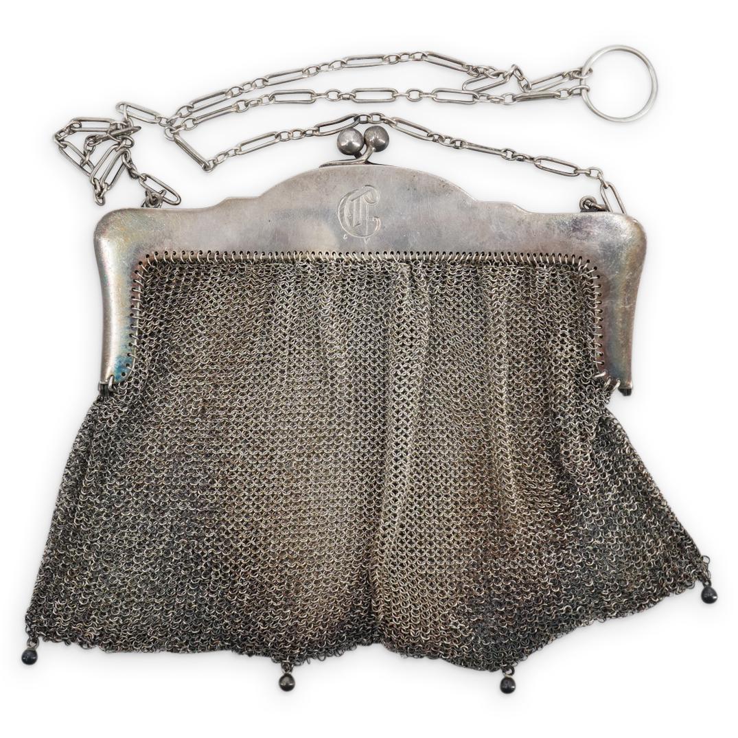 Antique Sterling Silver Chatelaine Mesh Purse (1 of 6)