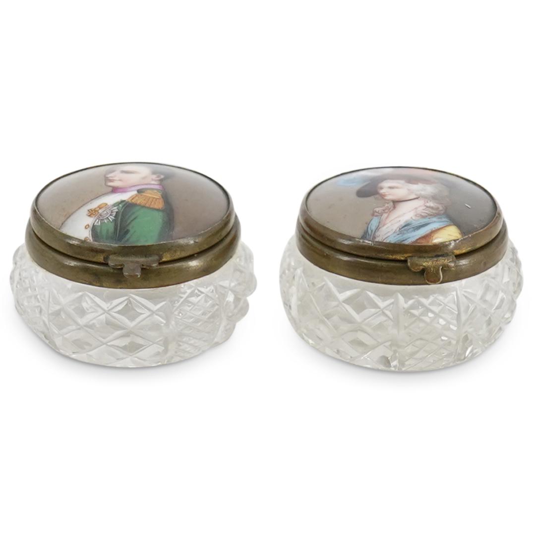 (2 Pc) Antique French Napoleon And Josephine Vanity Glass Containers (1 of 5)