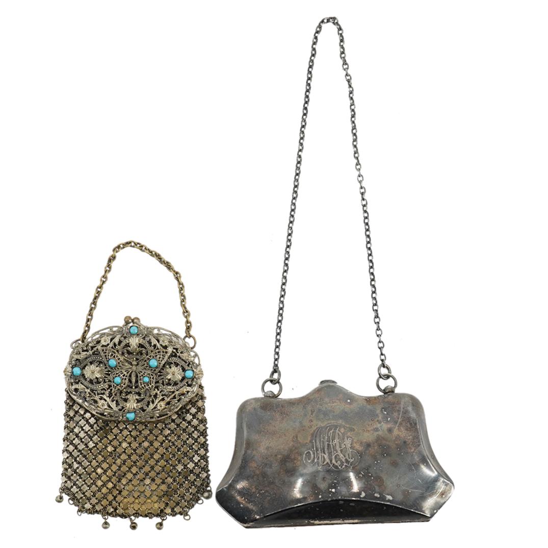 (2 Pc) Pair Of Antique Silver Plated Purses (1 of 5)