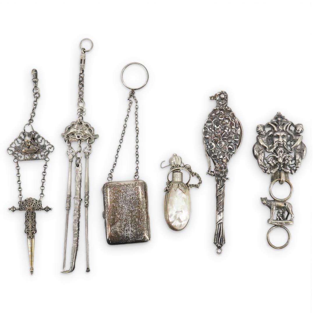Antique Silver Chatelaine W/ Pendants (1 of 7)