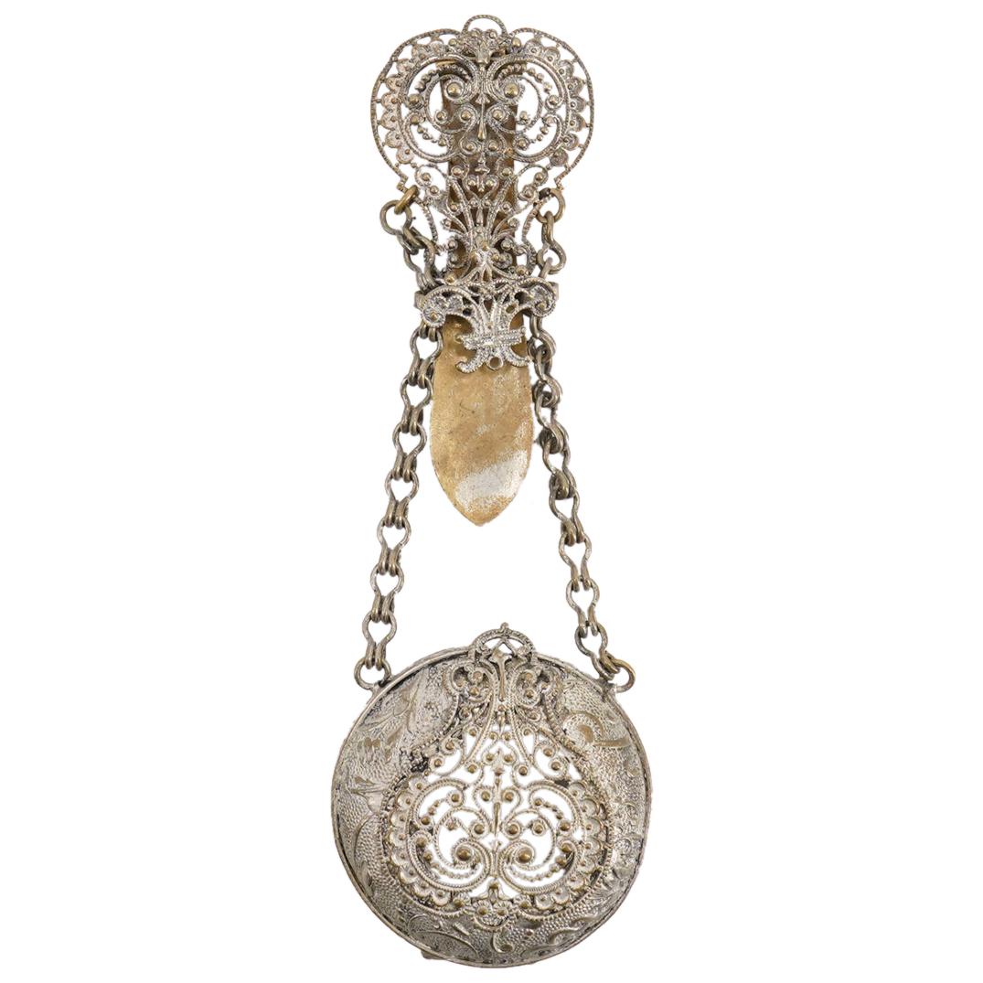 Antique Ornate Filigree Chatelaine W/ Memento Locket (1 of 4)