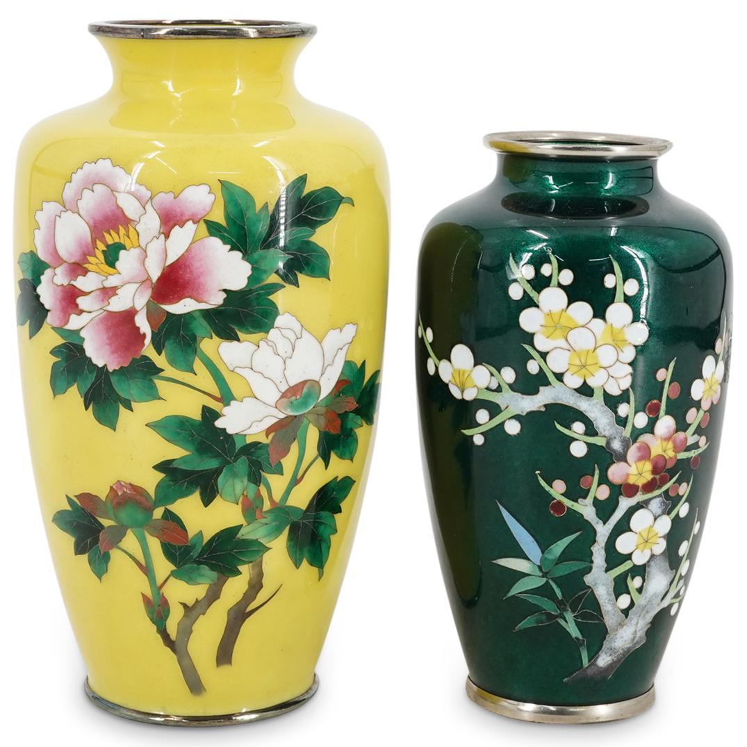 (2 Pc) Pair Of Chinese Cloisonne Flower Vases (1 of 7)