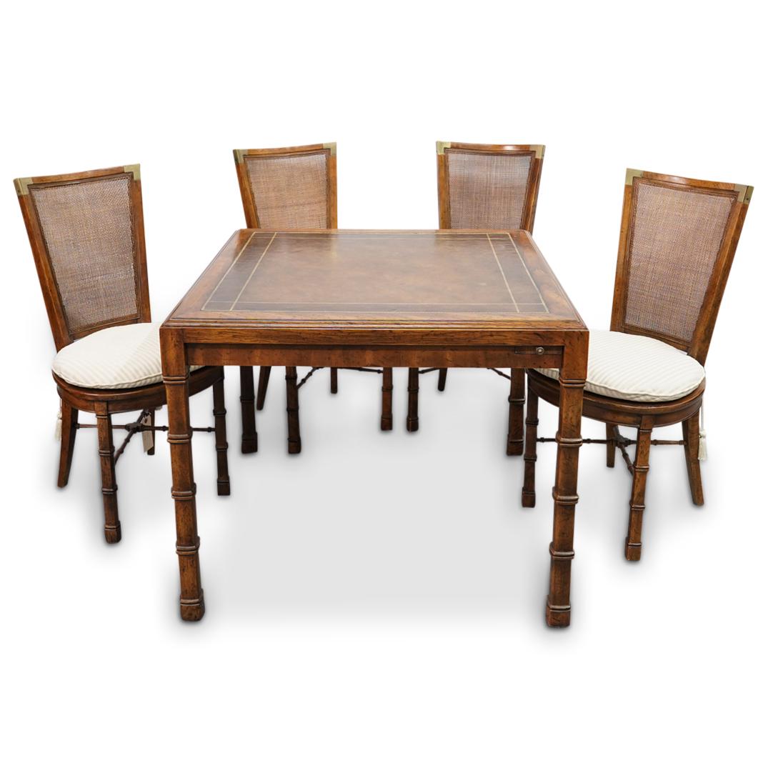 (5 Pc) Drexel Heritage Furnishings Leather Top Game Table With Chairs (1 of 15)