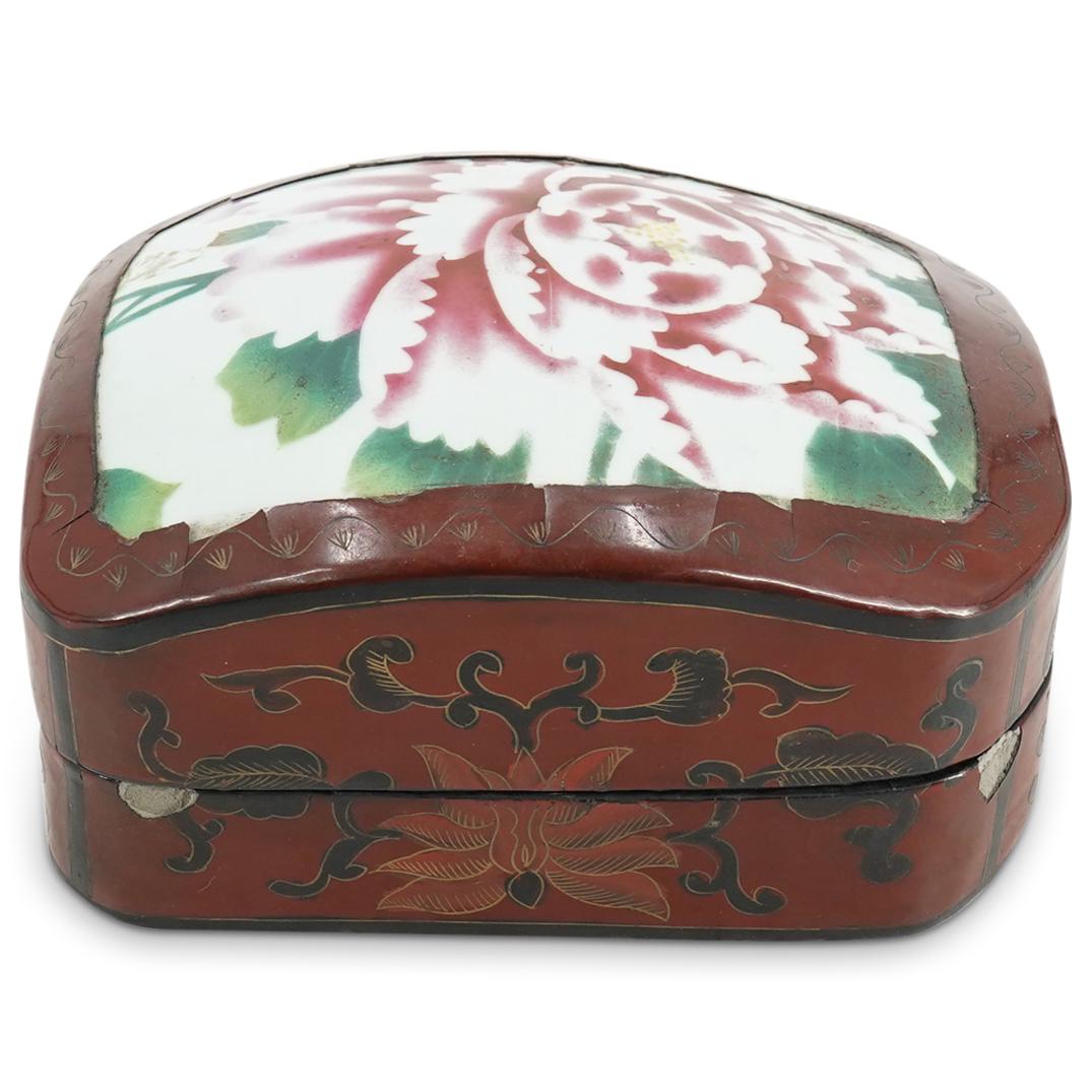 Large Chinese Salvaged Porcelain Floral Lacquered Box (1 of 7)