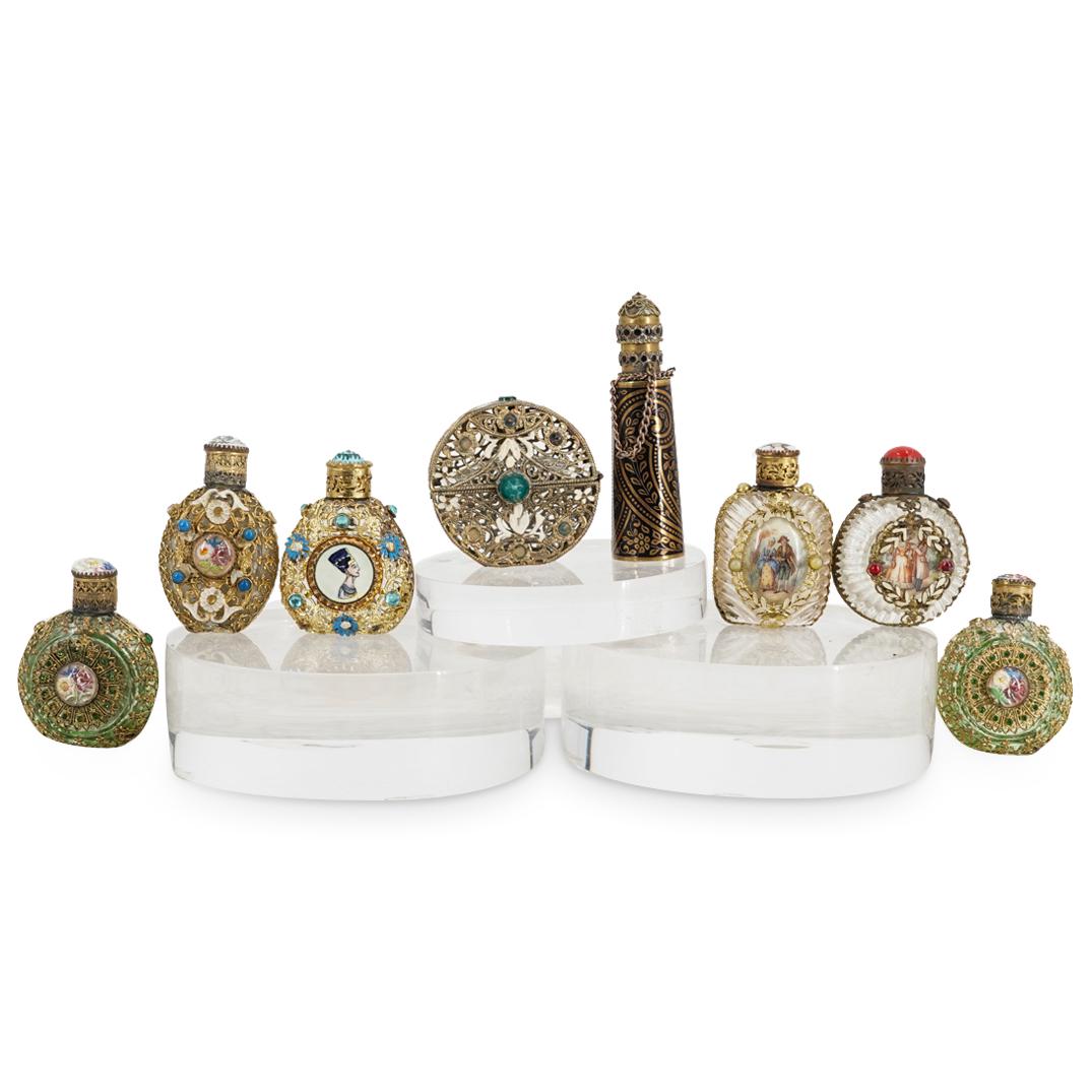 (8 Pc) Jeweled Filigree Miniature Perfume Bottle Grouping Set (1 of 8)