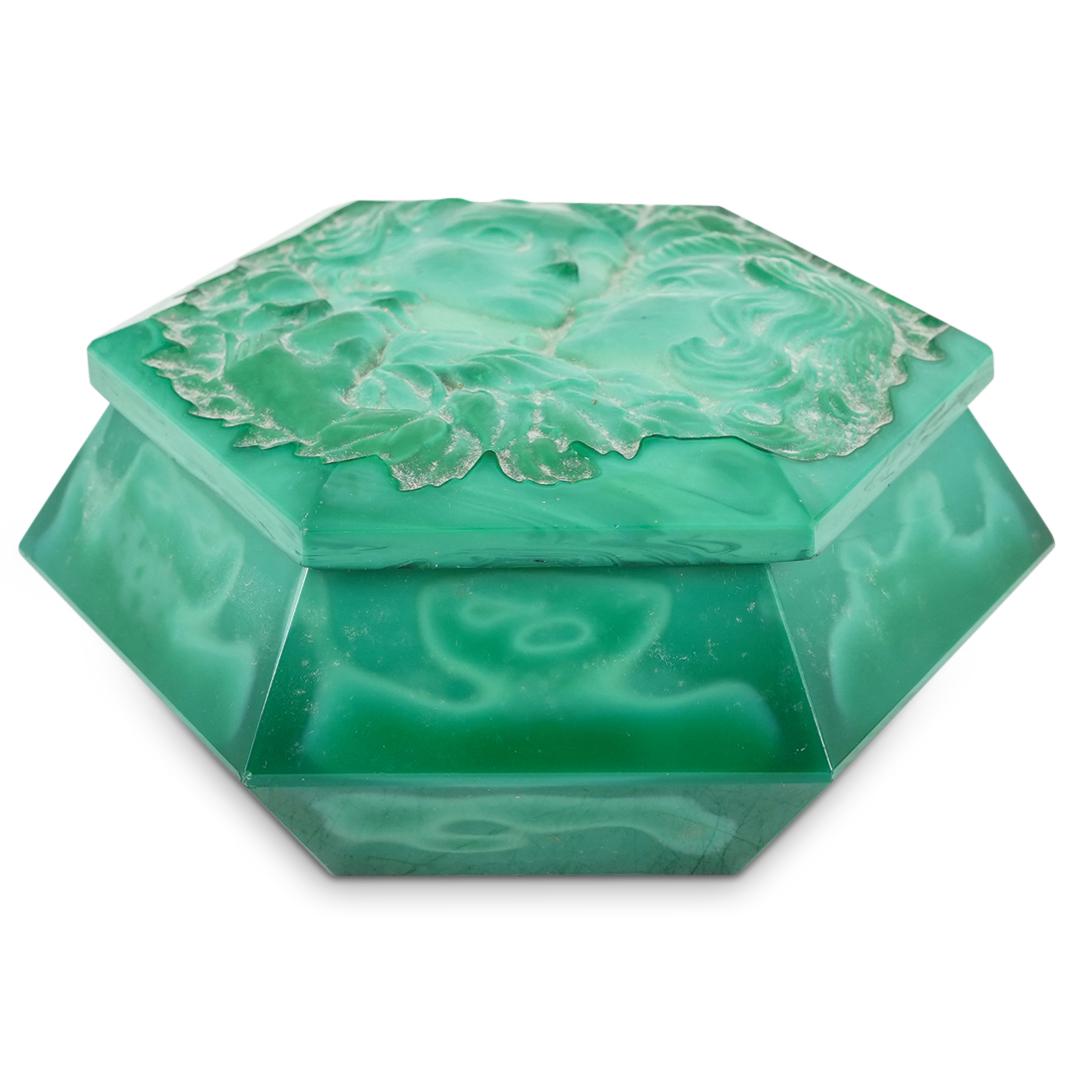 Czech Art Deco Malachite Glass Hexagonal Trinket Box (1 of 7)