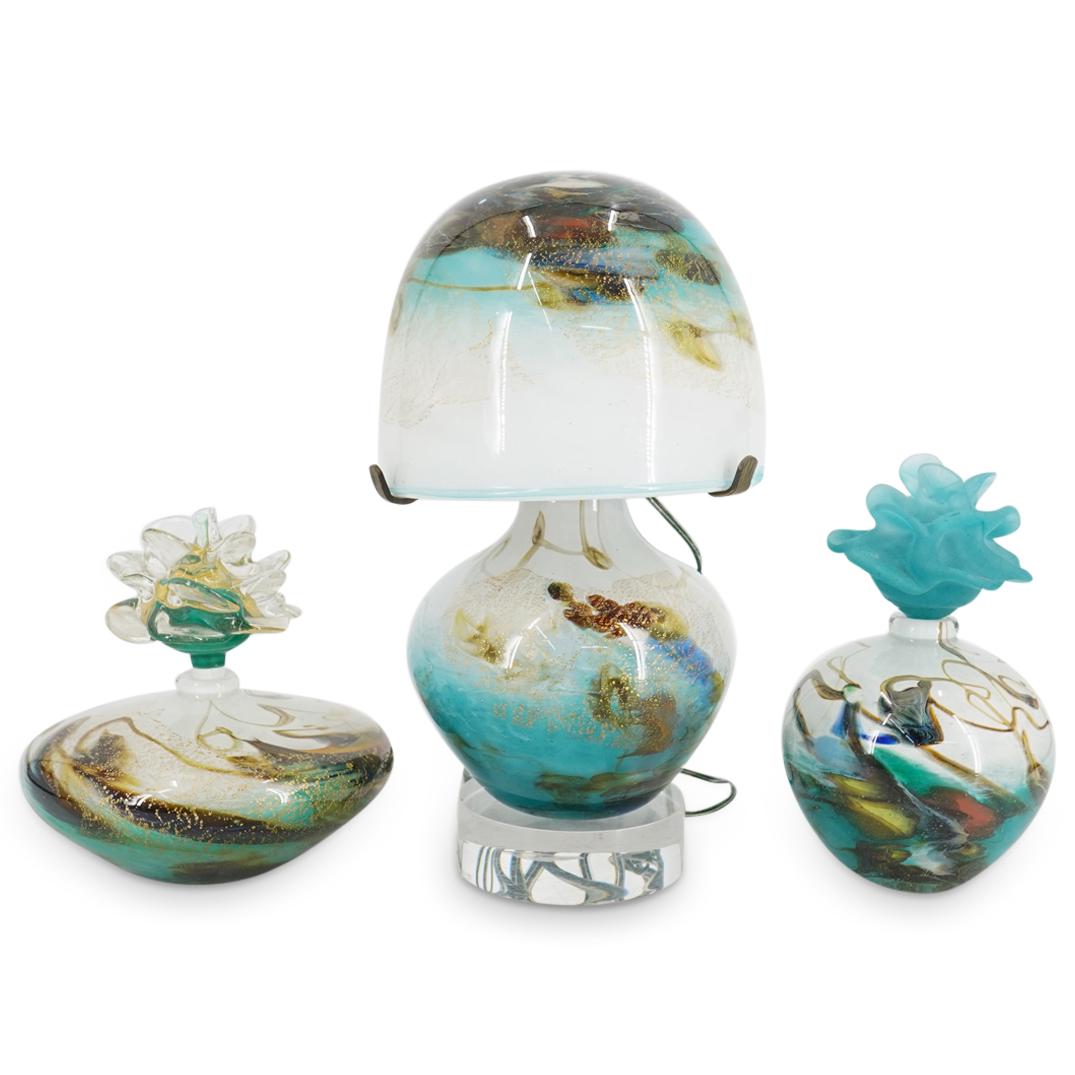 (3 Pc) French Pascal Guyot Lamp & Bottles Art Glass Set (1 of 15)