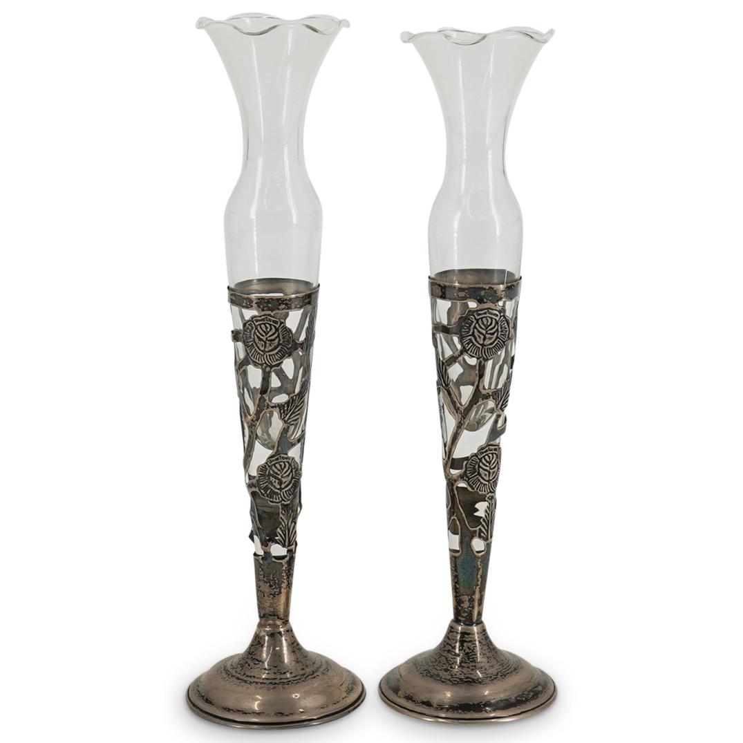 Pair Of Mexican Sterling Silver And Glass Vases (1 of 7)
