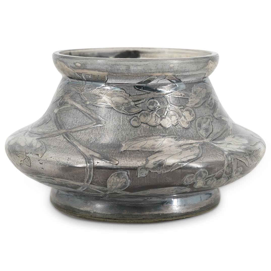 Antique Austrian Art Nouveau Smoky Glass Vase W/ Silver Overlay (1 of 5)