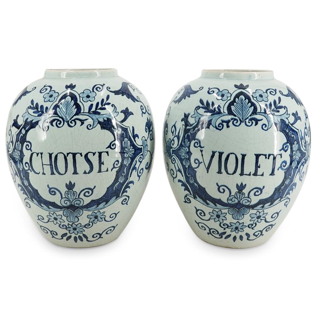 (2 Pc) 19th Cent. Dutch Delft Pottery Large Tobacco Jars (1 of 7)