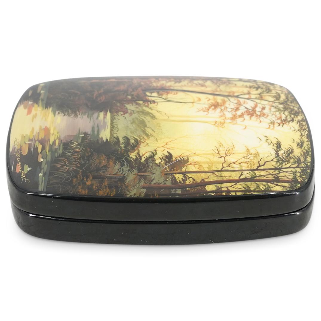 Signed Vintage Russian Lacquered Forest Landscape Box (1 of 5)