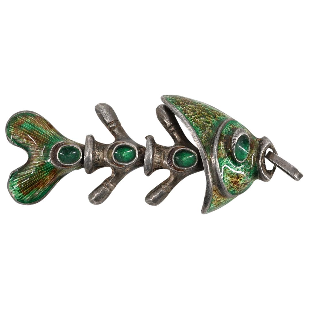 Vintage Enameled Sterling Silver Fish Pendant (1 of 3)