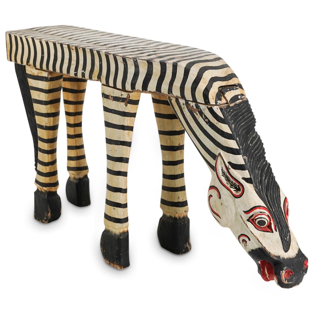 Vintage Mexican Carved Wood Painted Zebra Stool (1 of 7)
