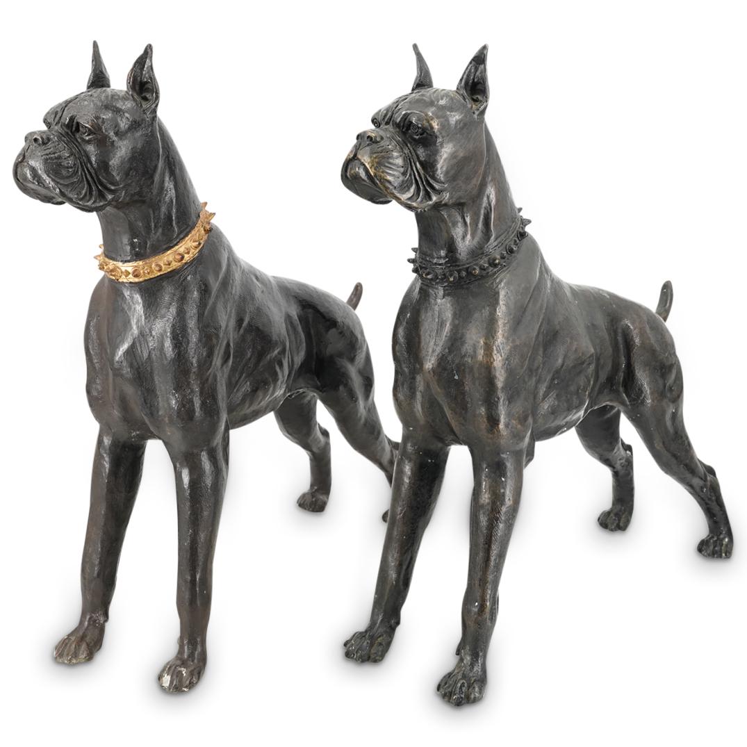 Pair Of Large Figural Bronze Bulldog Statues (1 of 9)