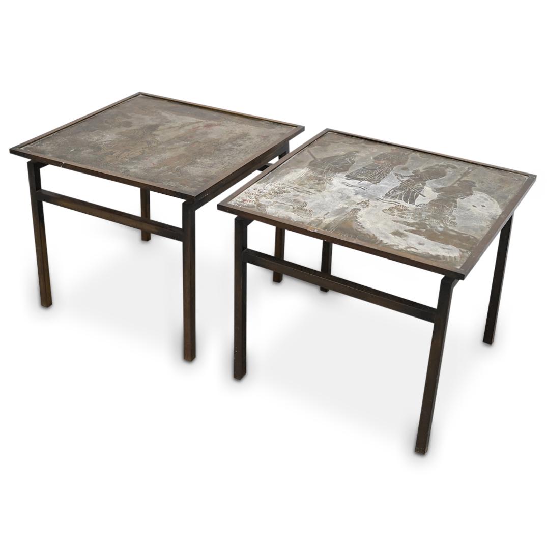 (2 Pc) Philip & Kelvin LaVerne Etched Patinated Bronze Side Tables (1 of 8)