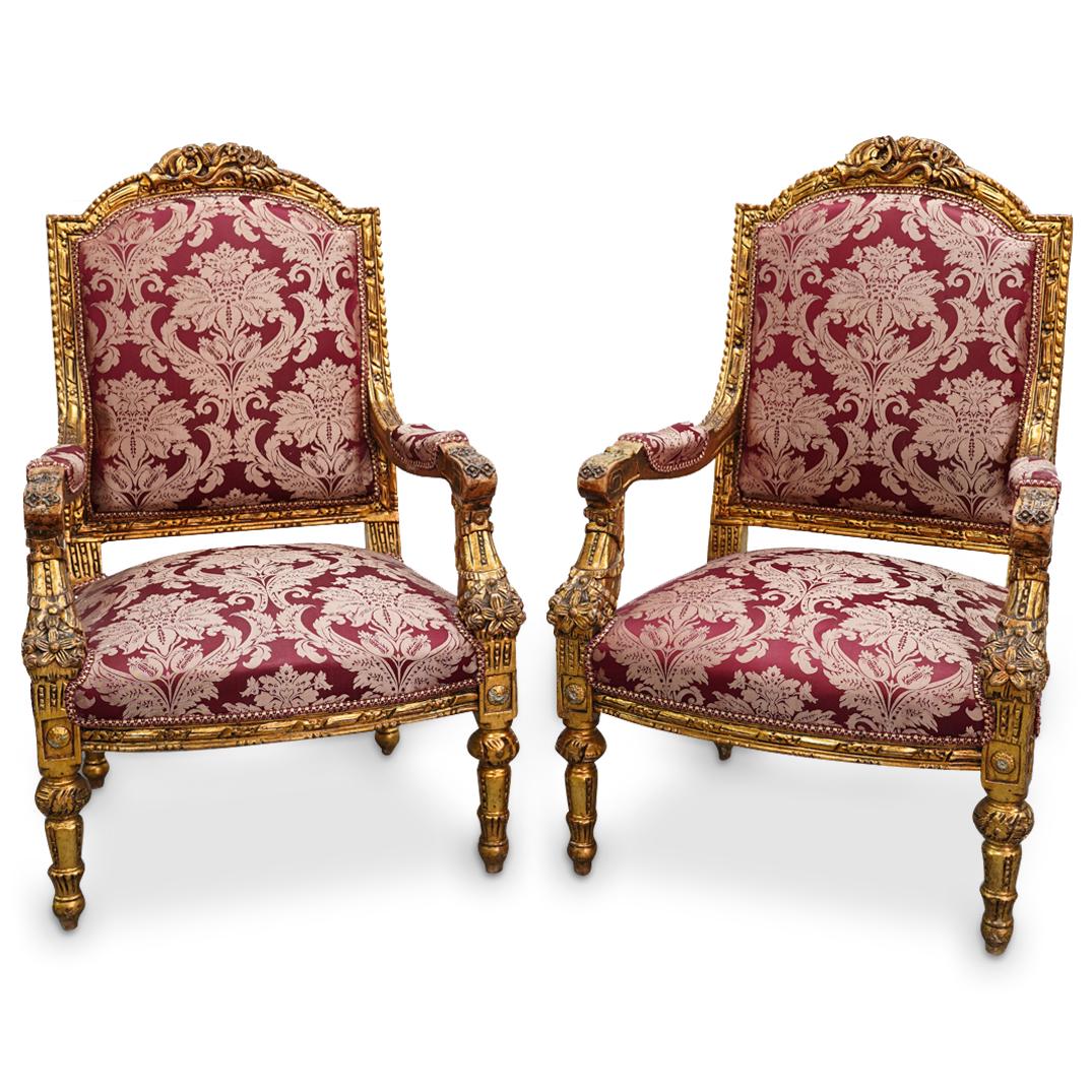 (2 Pc) Pair Of Louis XVI Style Damask Gobelins Armchairs (1 of 7)