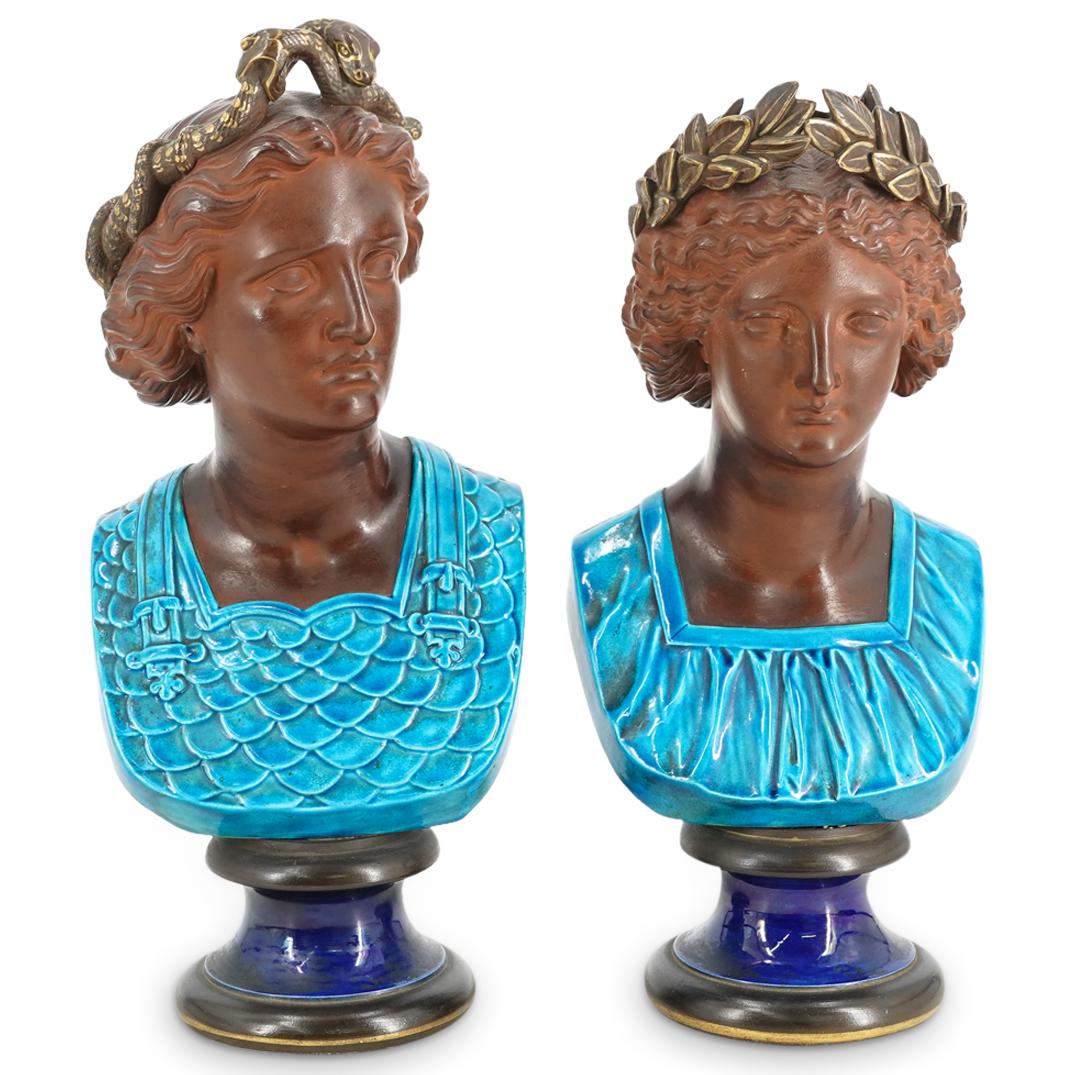 (2Pc) Antique Pair of Italian Porcelain Greco-Roman Busts (1 of 8)