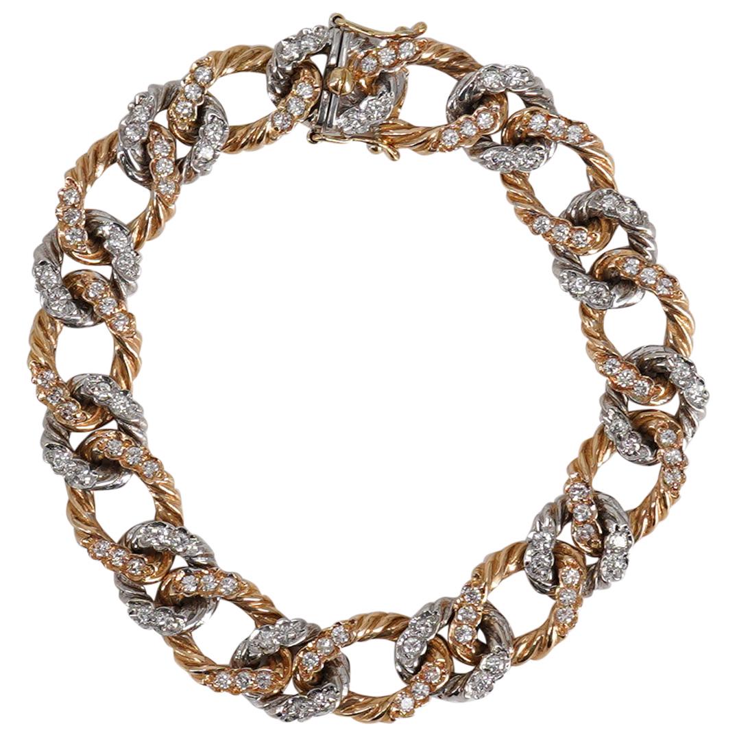 18k Two tone Gold and Diamond Curbed Link Bracelet (1 of 4)