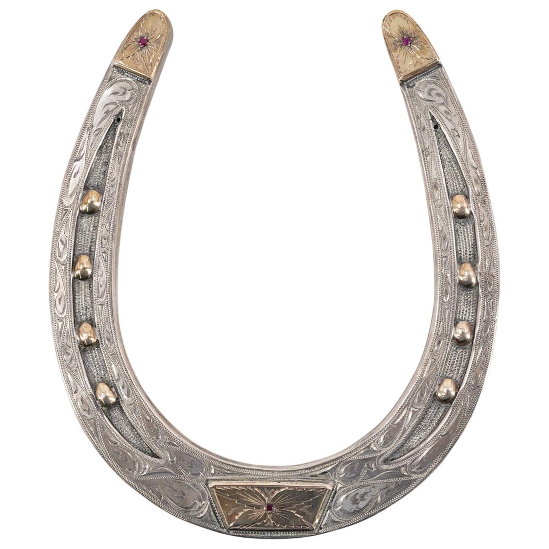 10k Gold & Sterling Silver Engraved Horseshoe (1 of 3)