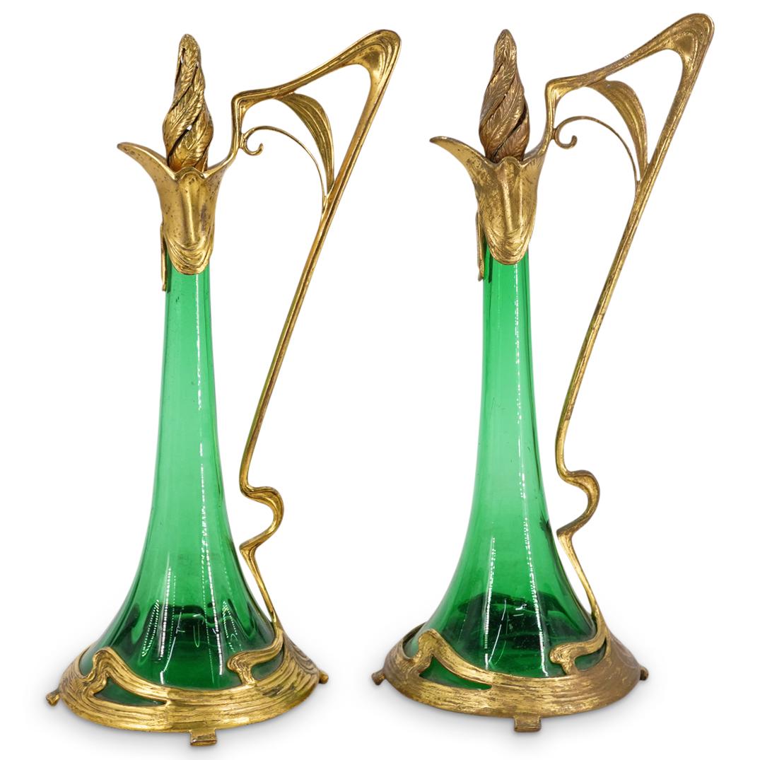 Pair Of WMF Green Glass And Gilt Mixed Metal Decanters (1 of 6)